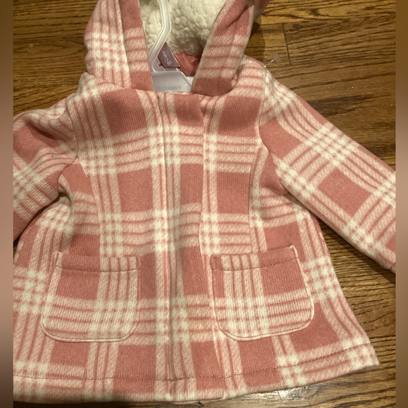 NWOT OLD NAVY GIRLS PINK & IVORY PLAID HOODED COAT SZ. 3-6 M - Picture 6 of 16